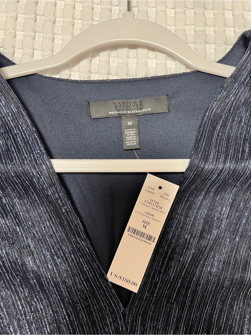 WHBM Shimmery Navy Blue Long Sleeve Dress - Picture 7 of 11